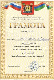 Школьная волейбольная лига. 2 место. Девушки